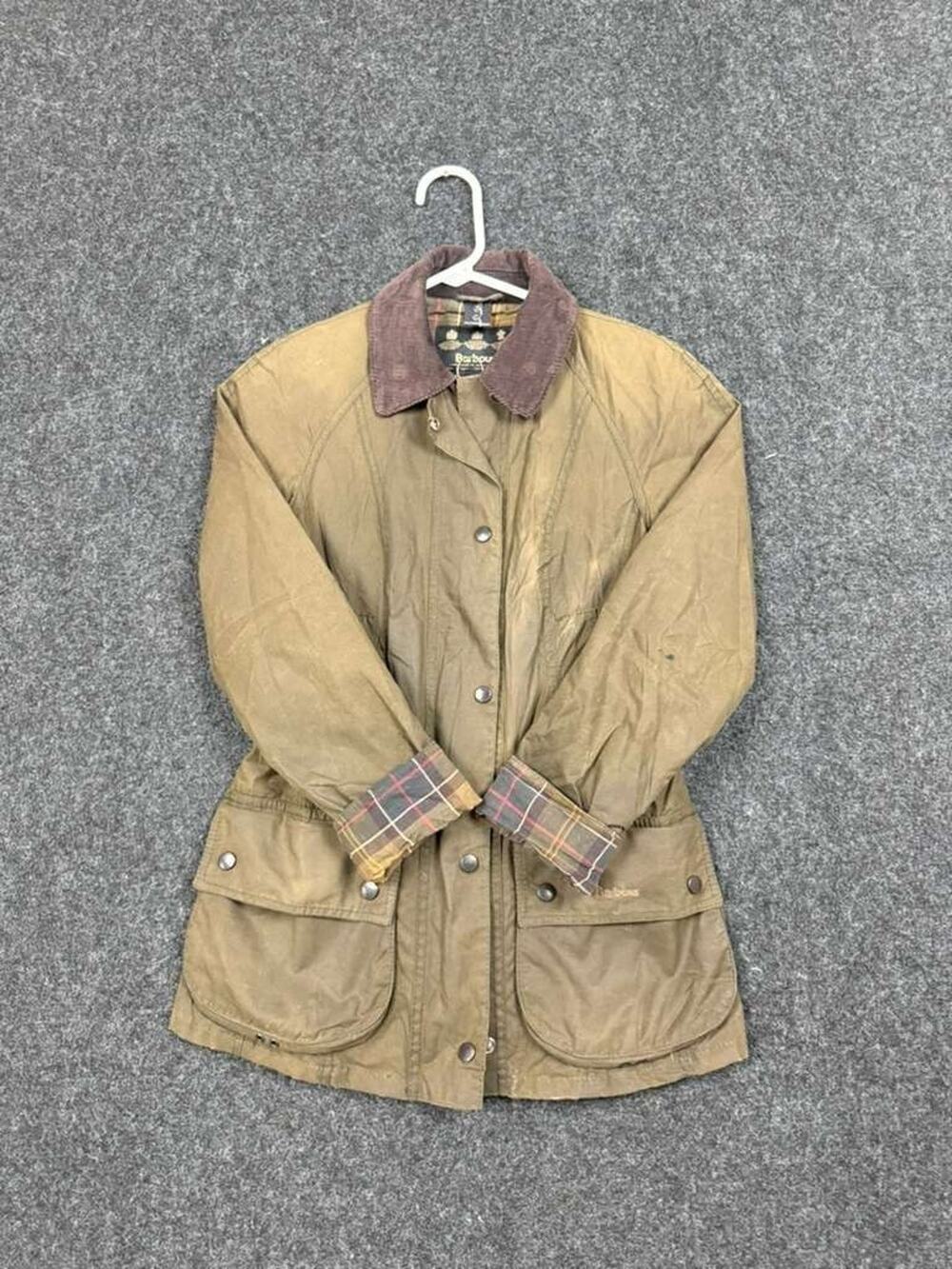 Barbour Classic Beadnell Wax Jacket Women US 0 UK 4 Olive Tartan England
